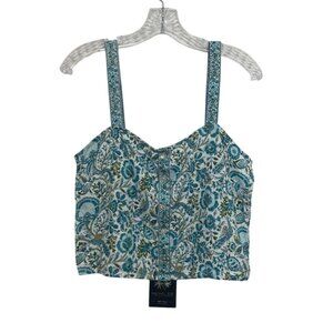 Rachel Zoe Linen Crop Tank Top Resort Ready Large Blue New Beachy Coastal